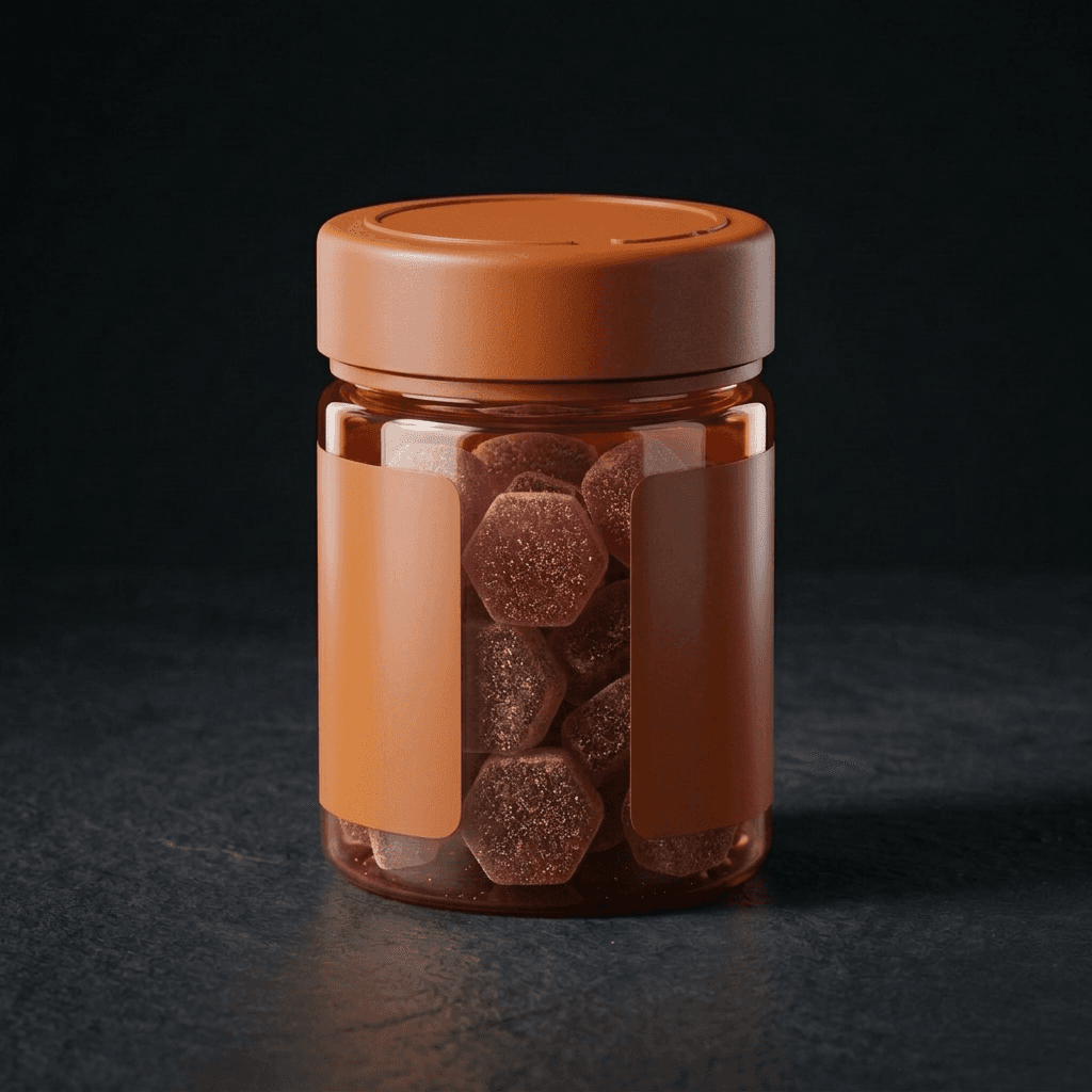 Amber jar, blank label panels