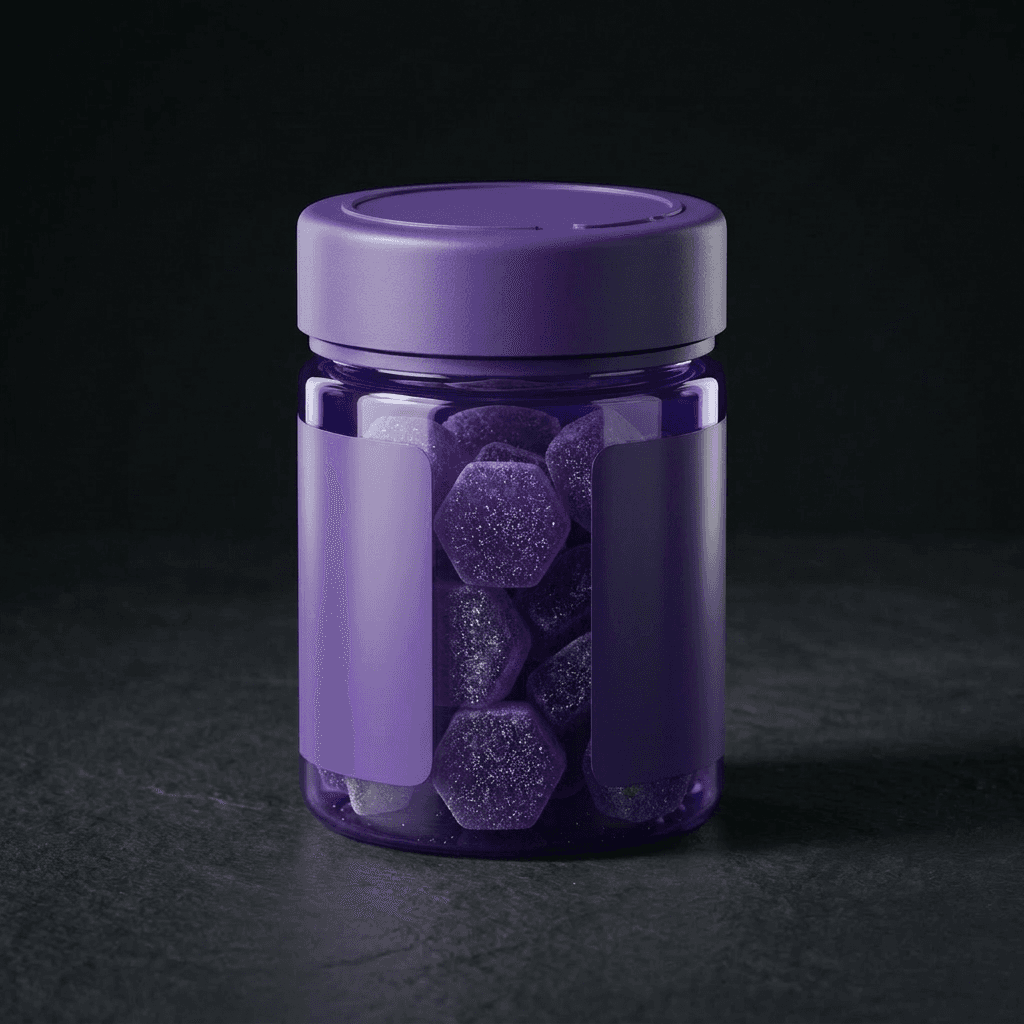 Purple jar, blank label panels